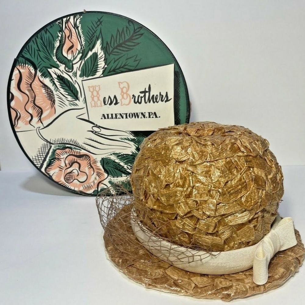 Vintage Miss Dior Cristian Dior Hat With Ribbon Netting plus Original Hat Box